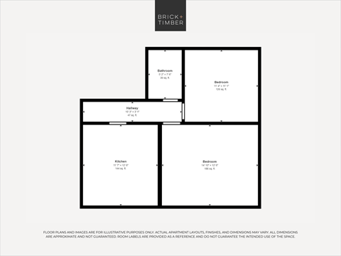 Floor plan for 2 beds, 1 bath, 600 sqft